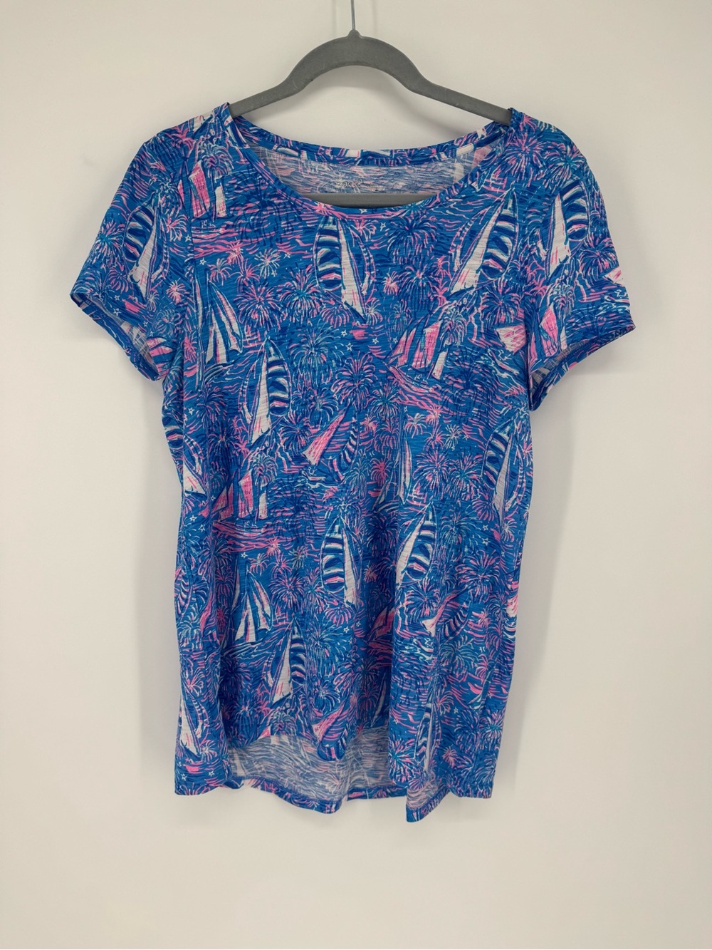 Lilly Pulitzer Blue Tee with Pink Sailboat Motif